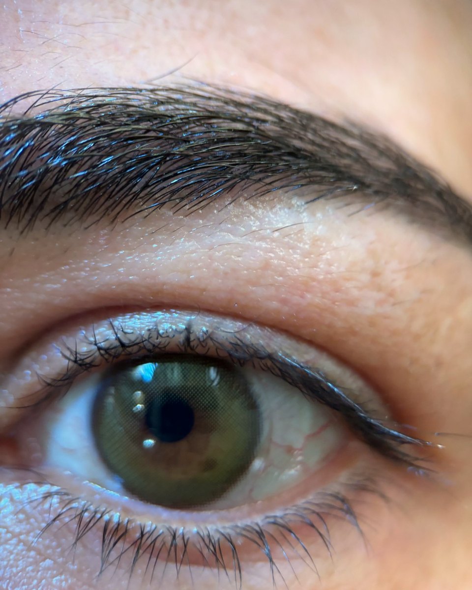 Un ojo café con Verde Musgo: musgo hacia afuera, calidez en el centro